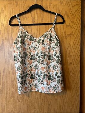 Floral V-Neck Spaghetti Strap Tank Top - Green & Peach